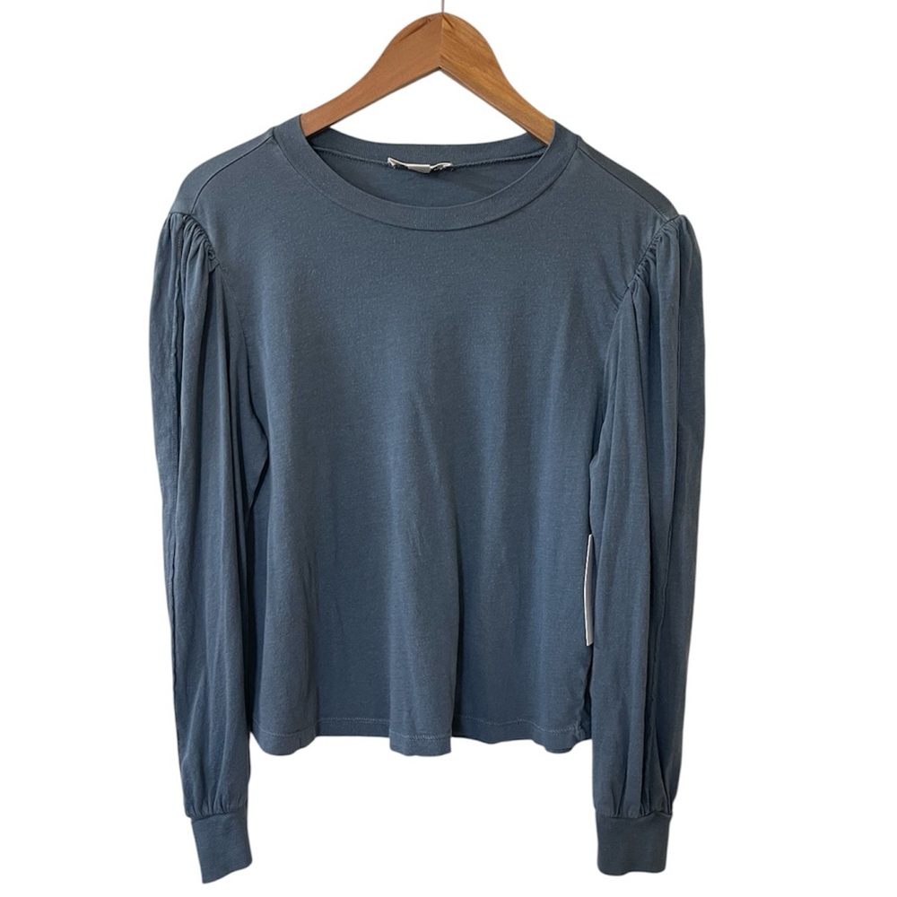 Treasure & Bond Women's XS Puff Sleeve Blouse in a dusty blue color. NWT